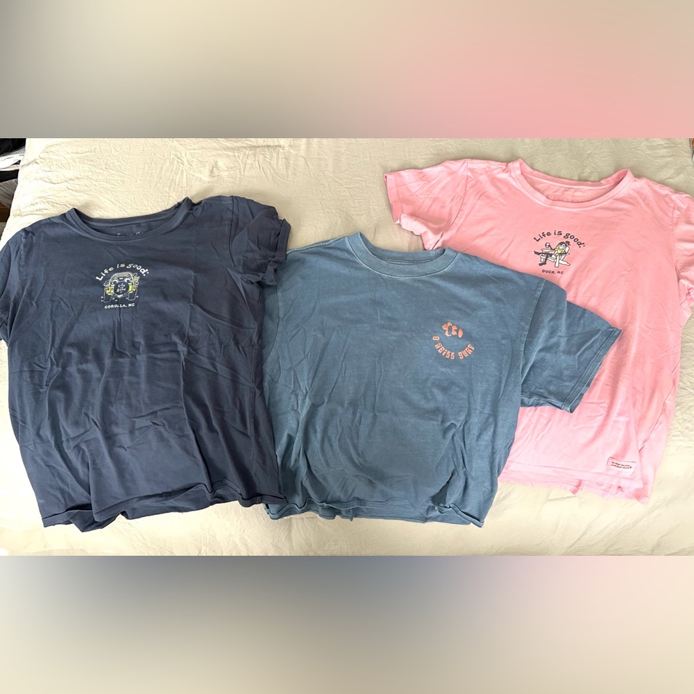 Life is Good Blue and Pink Short Sleeve Beach Tees